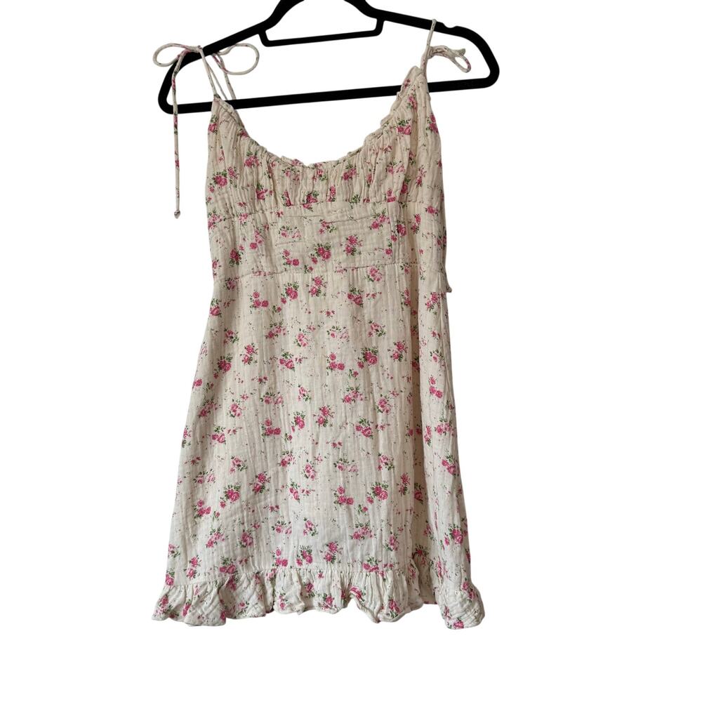 Olivaceous cream cotton micro florol mini dress